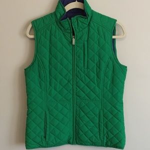 Reversible green and blue quilted vest
